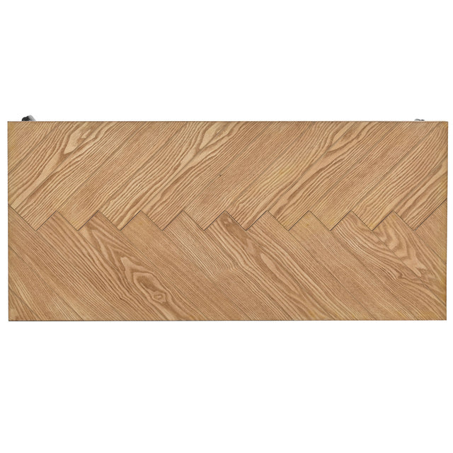 ON-TREND Modern Coffee Table, Easy Assembly Tea Table, Thicken Cocktail Table with w/Chevron Pattern & Metal Hairpin Legs for Living Room, Ash Wood Finished