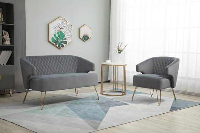 Twin Size Love seat Accent Sofa with Golden Metal Legs, Living Room Sofa with Tufted Backrest, 600 Pounds Weight Capacity