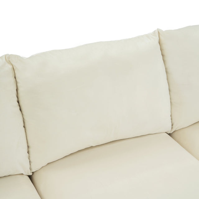 【EAT 3.10】110.6" Sectional Sofa with Ottoman, L-Shape Elegant Velvet Upholstered Couch with 2 Pillows for Living Room Apartment,Cream White