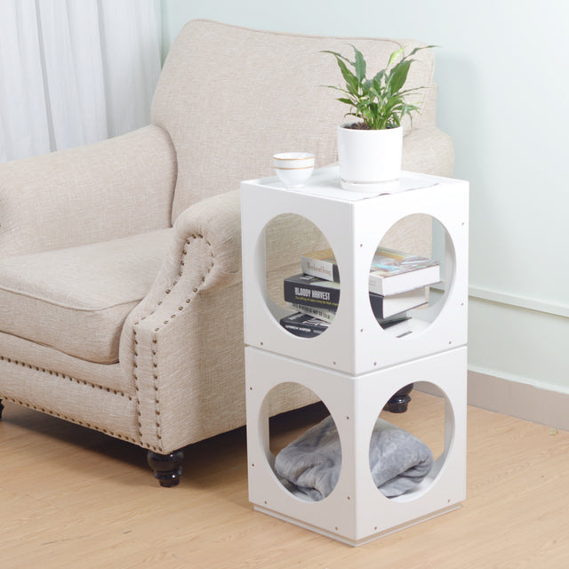 Multifunction Stackable Play Stool,Wood Stool,Pet Play Stool,Hollow Ottoman,White Finish