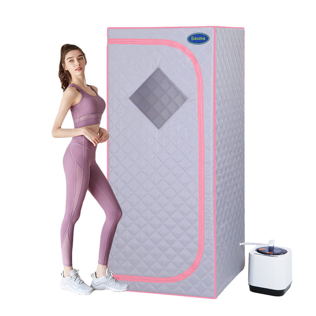 Full Size Portable Grey Steam Sauna tent–Personal Home Spa, with Steam Generator, Remote Control, Foldable Chair, Timer and PVC Pipe Connector Easy to Install.Fast heating, with FCC Certification