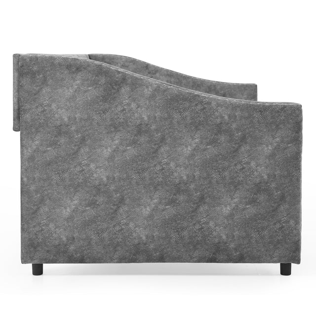 Full Size Daybed with Drawers Upholstered Tufted Sofa Bed, with Button on Back and Copper Nail on Waved Shape Arms,Grey(80.5“x55.5”x27.5“)