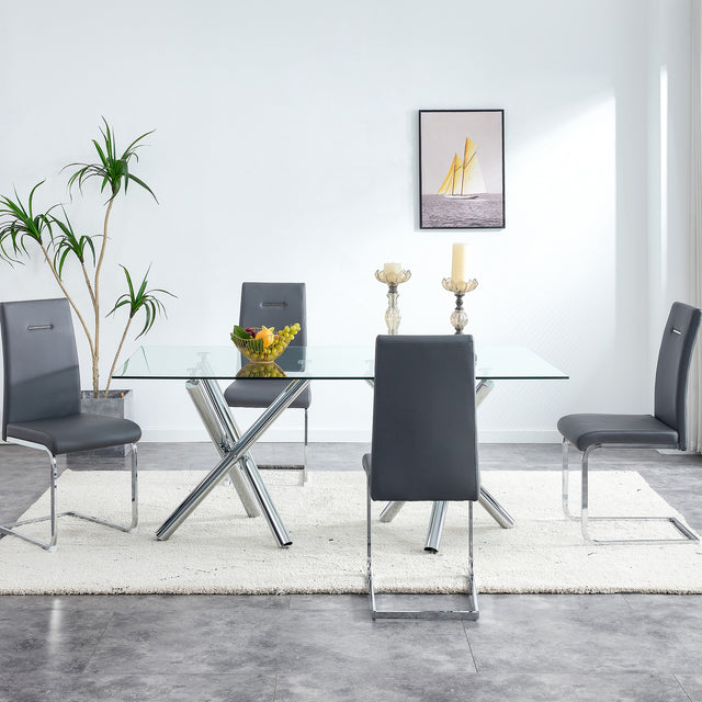 Modern Dining Chairs, PU Faux Leather High Back Upholstered Side Chair ,for Dining Room Kitchen Vanity Patio Club Guest Office Chair (Set of 4) (Grey+PU Leather)