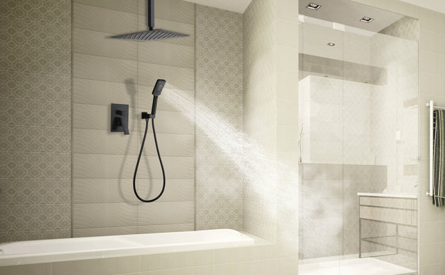 Shower Faucet Set System Ceiling Shower Faucets Sets Complet with Rough-in Valve, 10 Inches High Pressure Rain Shower Head and Handheld