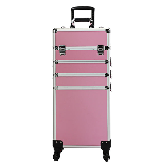4-in-1 Makeup Travel Case with 360° Rolling Wheels, Locks, Keys and Adjustable Dividers, Pink
