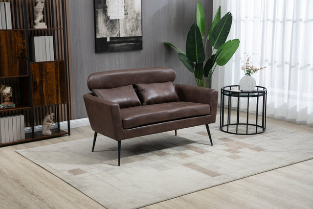51"W Classical Loveseat Small Sofa Small Mini Room Couch Two-Seater Sofa With 2 Throw Pillows Black Metal Legs for Small Space Office Studio Apartment Bedroom, Dark Brown Bronzing Suede