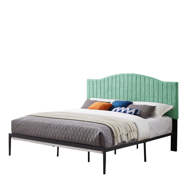 B111 King bed Beautiful line stripe cushion headboard Strong iron frame with high temperature paint