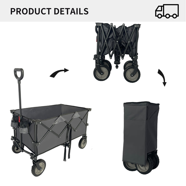 Collapsible Folding Wagon, Push Pull Foldable Beach Wagon Cart