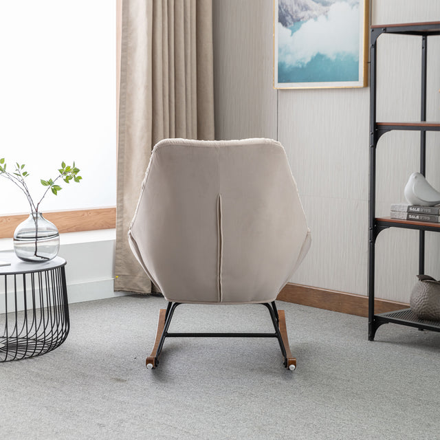 Tufted Upholstered Padded Seat Rocking Chair-Velvet Beige