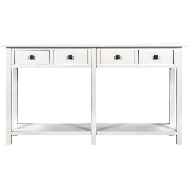 TREXM Rustic Brushed Texture Entryway Table Console Table with Drawer and Bottom Shelf for Living Room(Ivory White)