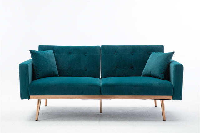 COOLMORE Velvet Sofa , Accent sofa .loveseat sofa with rose gold metal feet and Teal Velvet