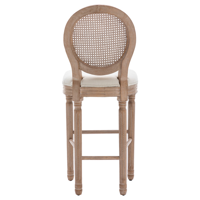 Hengming French Country Wooden Barstools Rattan Back With Upholstered Seating , Beige and Natural ,Set of 2