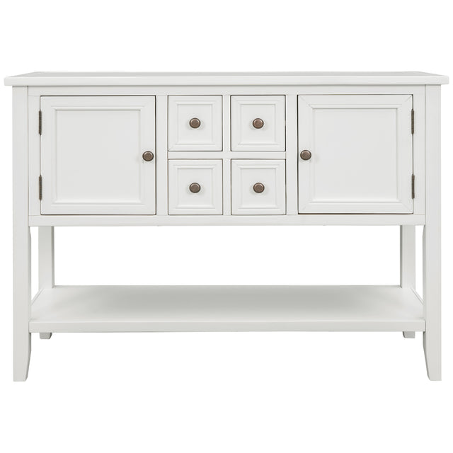 TREXM Cambridge Series Buffet Sideboard Console Table with Bottom Shelf (White)