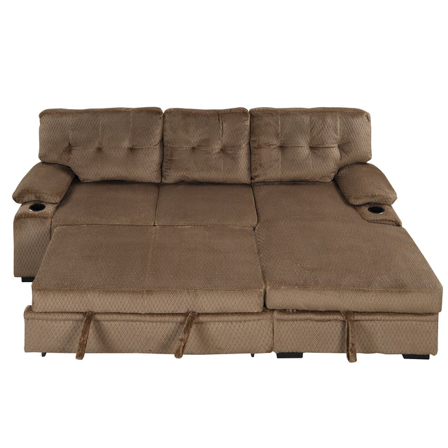 95.7" Modern Padded Upholstered Sofa Bed Sleeper Sectional Sofa with Storage Chaise and Cup Holder for Living Room Furniture Set