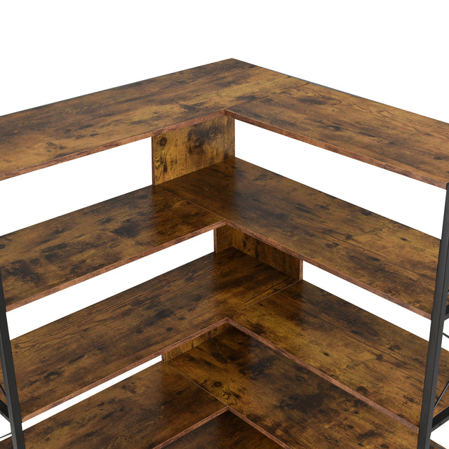 7-Tier Bookcase Home Office Bookshelf, L-Shaped Corner Bookcase with Metal Frame, Industrial Style Shelf with Open Storage, MDF Board