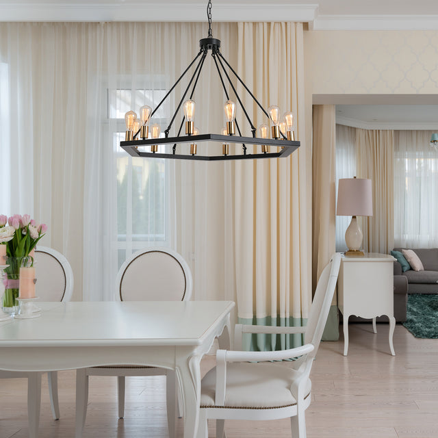 Modern American hexagonal black chandelier 12 bulbs