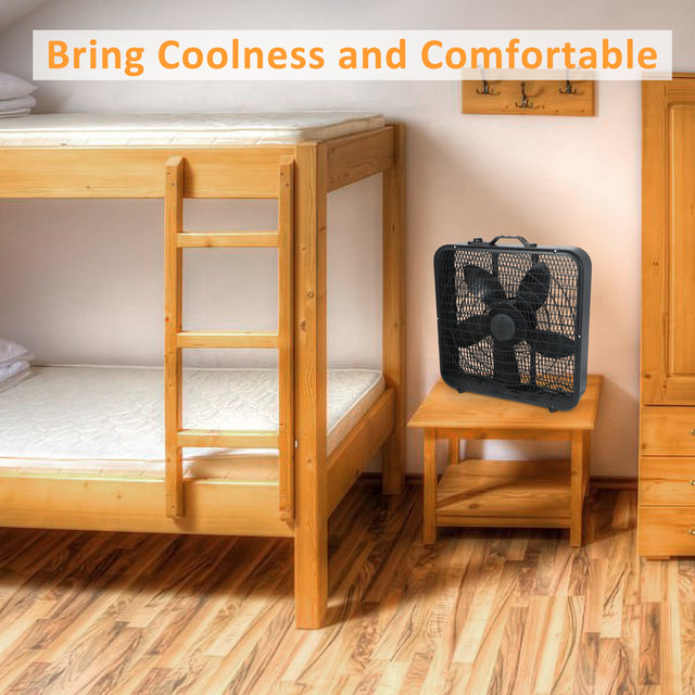 InfiniPower 20” Box Fan, 3-Speed Cooling Table Fan with Aerodynamic Shaped Fan Blades, Convenient Carry Handle and Safety Grills, For Home Office Color: Black