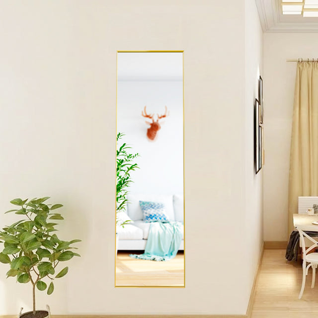 Miro 1500 400-g Full Length Mirror Floor Mirror Hanging Standing or Leaning, Bedroom Mirror Wall-Mounted Mirror with Gold Aluminum Alloy Frame, 59" x 15.7"