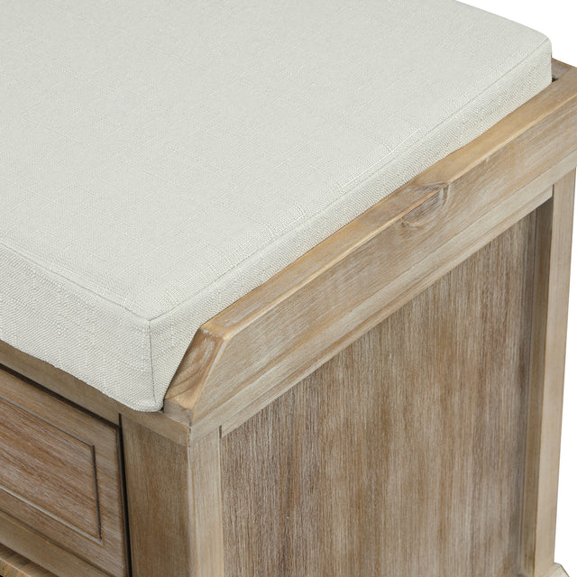 TREXM Rustic Storage Bench with 3 Drawers and 3 Rattan Baskets, Shoe Bench for Living Room, Entryway (White Washed)