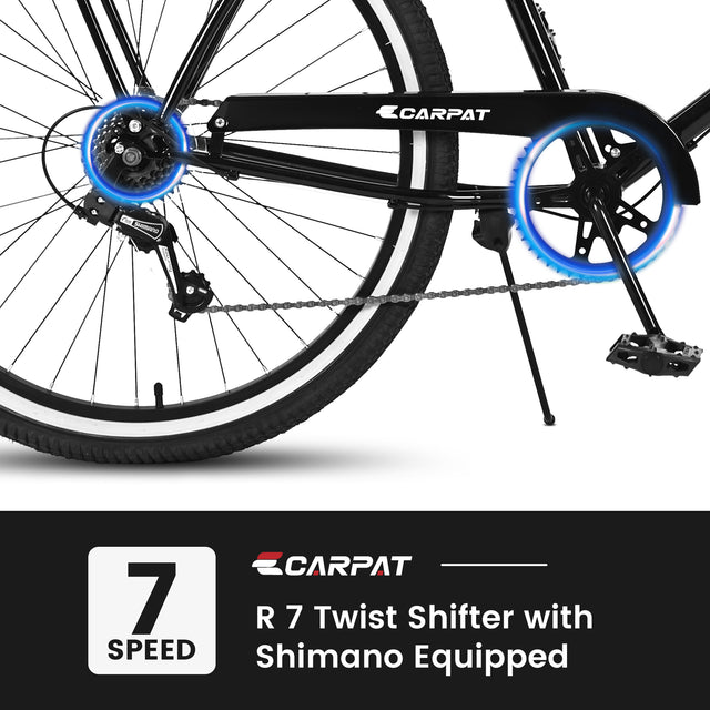 S26205 Adult Beach Cruiser Bike,7 Speed Bicycles, Multiple Colors,26" Inch Wheels,Front and Rear Fenders for Men and Women