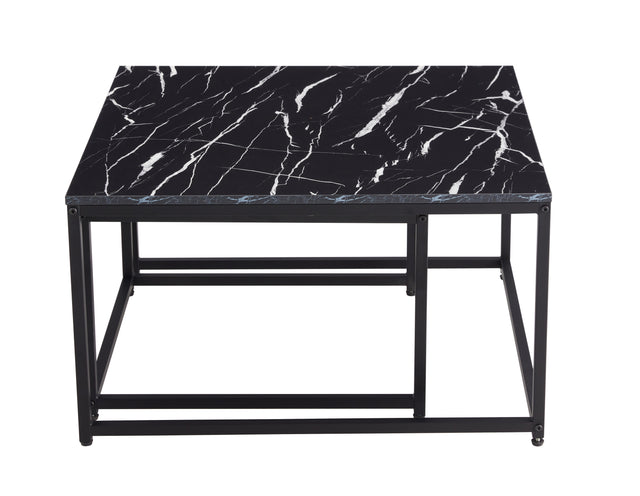 Modern Nesting Coffee Tables Set, Marble Black, 2pc, 31.5''L 31.5''W 17.72''H