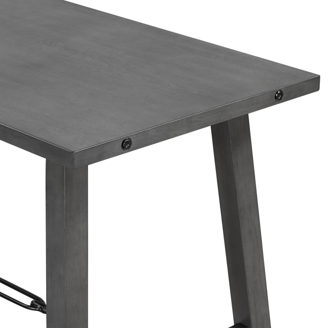 TREXM Counter Height Dining Table Solid Wood & Metal Dining Table for Small Space (Gray)