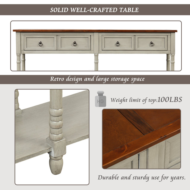 TREXM Console Table Sofa Table with Storage for Entryway with Drawers and Shelf (Antique Grey)