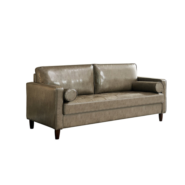 Modern Mid-Century Vegan Leather Sofa (Khaki)