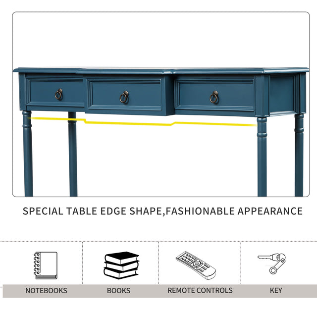 TREXM Console Table Sofa Table with Drawers for Entryway with Projecting Drawers and Long Shelf (Antique Navy)