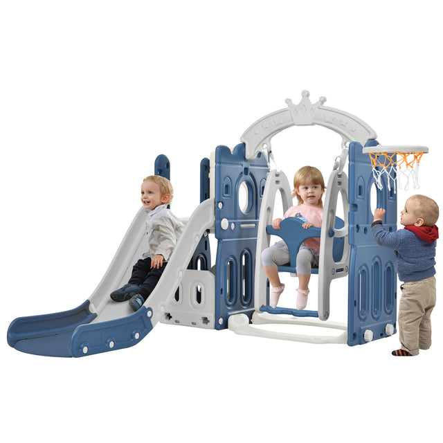 Toddler Slide and Swing Set 5 in 1, Kids Playground Climber Slide Playset with Basketball Hoop Freestanding Combination for Babies Indoor & Outdoor