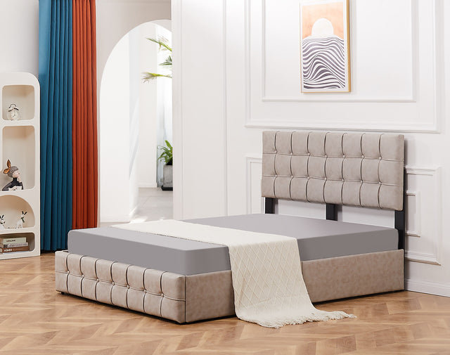 Upholstered Storage Bed Frame with 4 Drawers and Adjustable Headboard, Square Stitched Button Tech cloth, Platform Beds Frame with Wood Slat Support, No Box Spring Needed, Queen Size, Beige