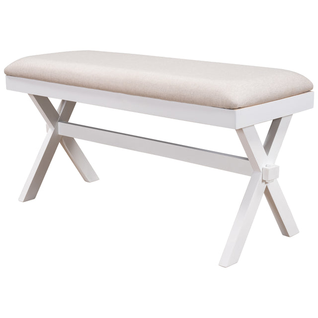 TOPMAX Farmhouse Rustic Wood Kitchen Upholstered Dining Bench, Beige+White