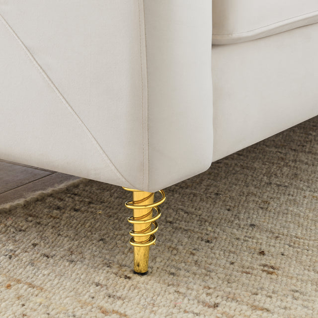 80.3" Modern Sofa Couch Upholstered Sofa Tufted Back Comfy Velvet Long Couch with 2 Pillows and Golden Legs for Living Room, Bedroom, Office, Apartment, Beige