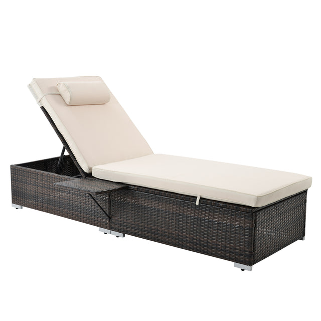 SAME AS W213S00074 :Outdoor PE Wicker Chaise Lounge - 2 Piece patio lounge chair; chase longue; lazy boy recliner; outdoor lounge chairs set of 2;beach chairs; recliner chair with side table