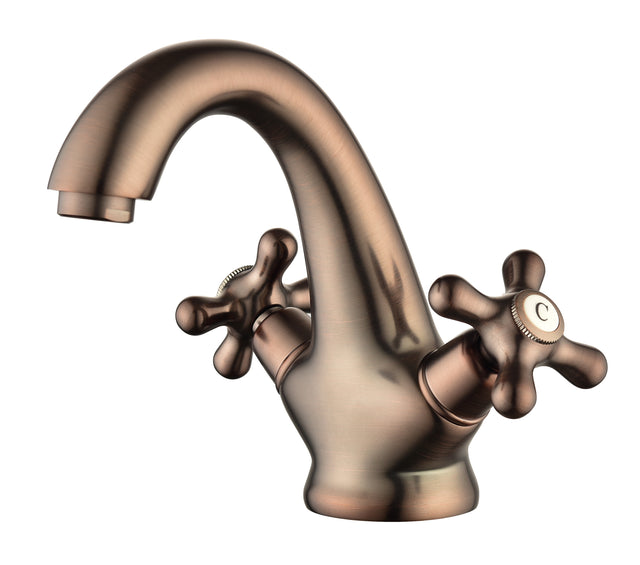 Bathroom Sink Faucet Antique Brass Single Hole Cold and Hot Double Handle Cross Knobs Vanity Vessel Sink Basin Mixer Tap
