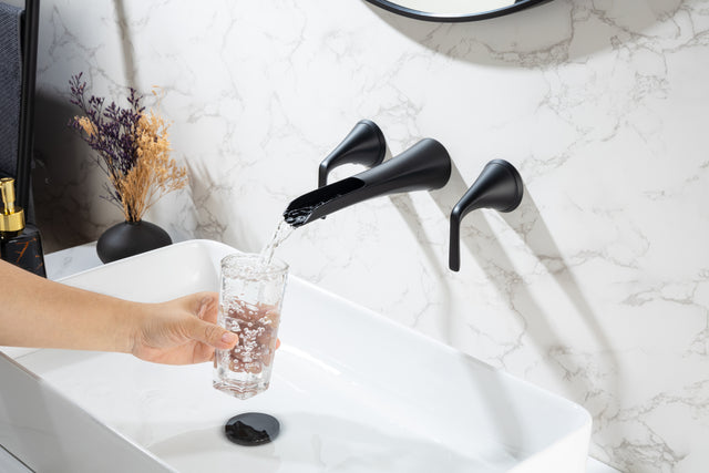 Wall Mounted Bathroom Sink Faucet with Double Lever Handles Vessel Lavatory Basin Mixer Tap,Rough-in Valve