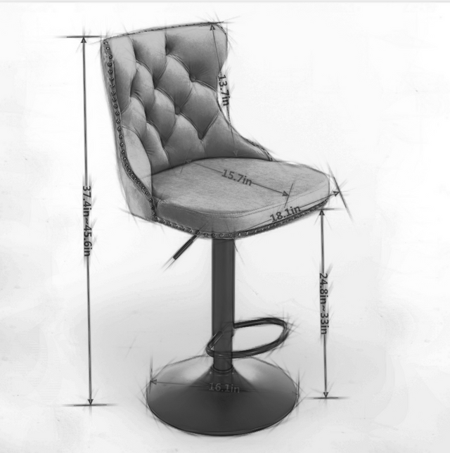 A&A Furniture,Swivel Velvet Barstools Adjusatble Seat Height from 25-33 Inch, Modern Upholstered Bar Stools with Backs Comfortable Tufted for Home Pub and Kitchen Island(Gray,Set of 2)