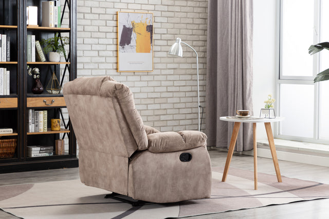 Recliner Chair Overstuffed, Manual Reclining Single Couch Wide Seat with Thickened Headrest and Back (Camel)