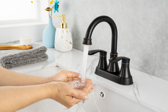 2-Handle Lavatory Faucet Brushed Nickel Bathroom Sink Faucet with Metal Pop-up Drain and Faucet Supply Lines