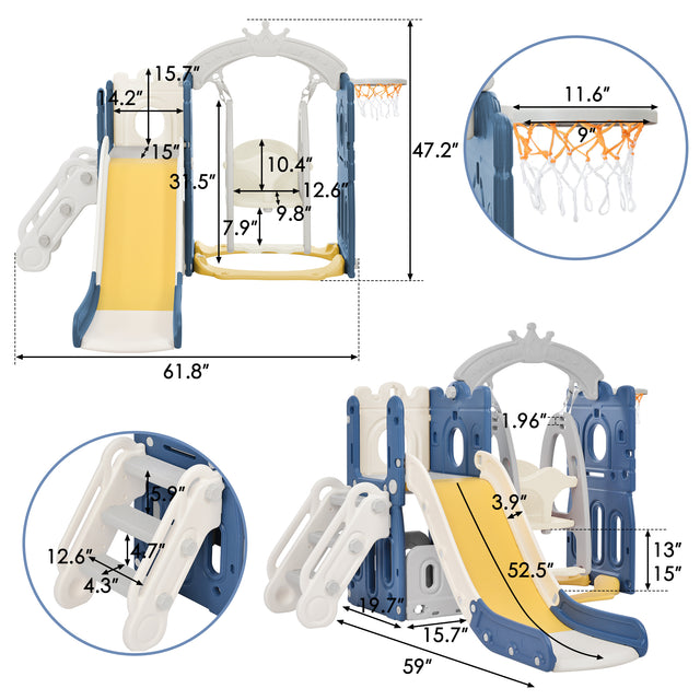 Toddler Slide and Swing Set 5 in 1, Kids Playground Climber Slide Playset with Basketball Hoop Freestanding Combination for Babies Indoor & Outdoor