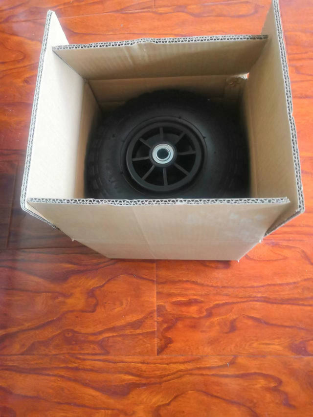 4.10/3.50-4" tires and inner tubes are made of heavy-duty rubber, and the hub are made of high-quality plastic.Air wheels (1pkg =2pcs wheels)