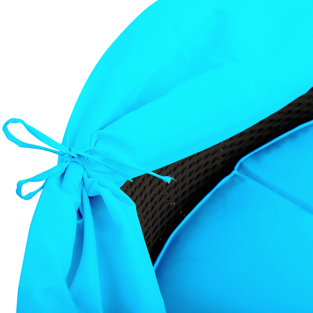 Outdoor rattan daybed sunbed with Retractable Canopy Wicker Furniture, Round Outdoor Sectional Sofa Set, black Wicker Furniture Clamshell Seating with Washable Cushions, Backyard, Porch, Blue.