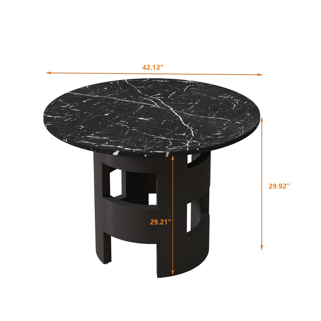 42.12"Modern Round Dining Table with Printed Black Marble Table Top for Dining Room, Kitchen, Living Room