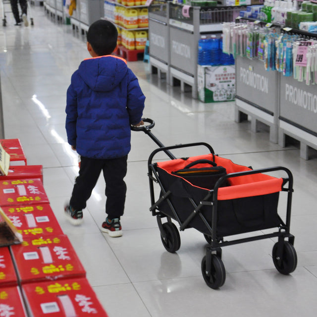 Folding Wagon Garden Shopping Beach Cart (black+yellow)
