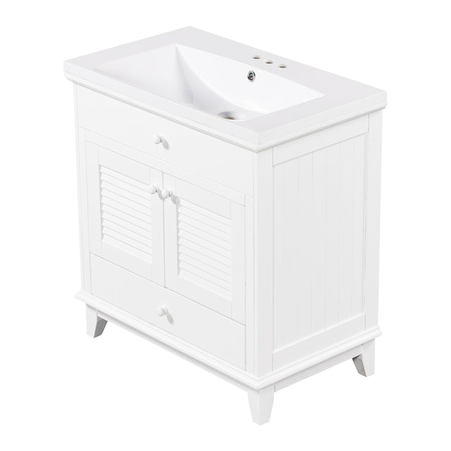 30" Bathroom Vanity with Sink, Bathroom Cabinet with Two Doors and One Drawer, White