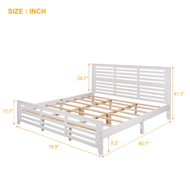 Platform bed with horizontal strip hollow shape, King size, white (New)
