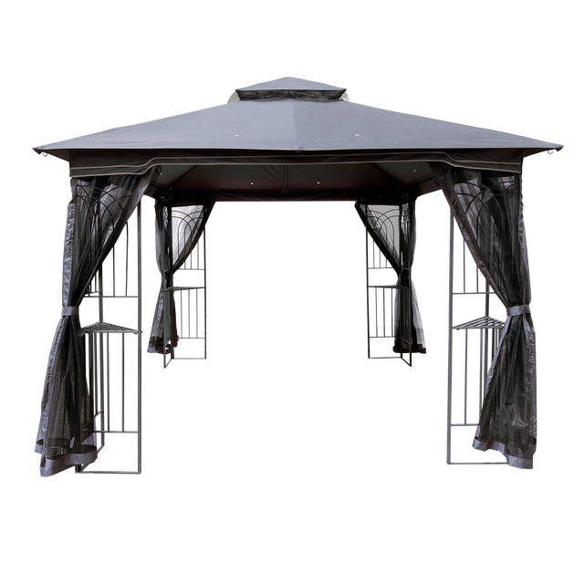 10x10 Outdoor Patio Gazebo Canopy Tent With Ventilated Double Roof And Mosquito net(Detachable Mesh Screen On All Sides),Suitable for Lawn, Garden, Backyard and Deck,Gray Top