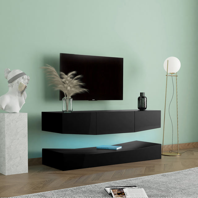 LED TV Stand for 55 inch TV, Modern Entertainment Center with LED Lights, TV & Media Furniture Console for Under TV Living Game Room Bedroom,Black