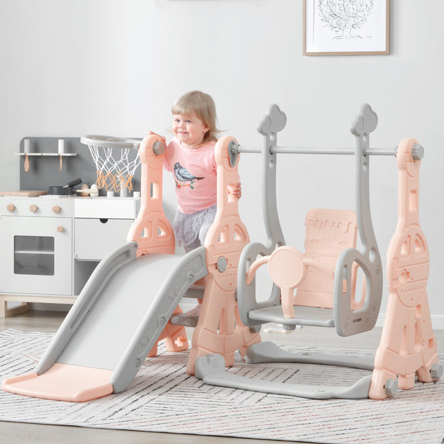 Toddler Slide and Swing Set 3 in 1, Kids Playground Climber Swing Playset with Basketball Hoops Freestanding Combination Indoor & Outdoor