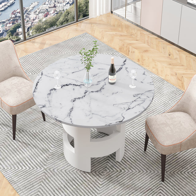 42.12"Modern Round Dining Table with Printed White Marble Table Top for Dining Room, Kitchen, Living Room